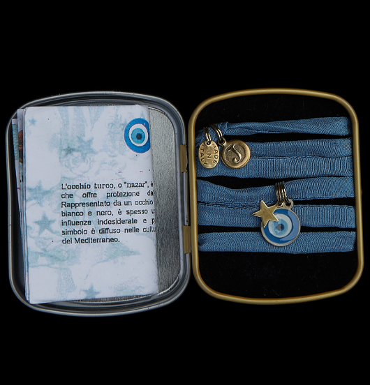 TESSUTO | Magnificat | Nastro seta celeste con ciondoli