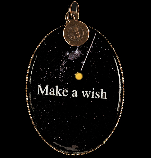medaglione in porcellana esprimi un desiderio con particolare in oro su fondo nero, una stella cadente, per i sognatori, regalo per amica, per i 18 anni, per chi ami, per compleanno