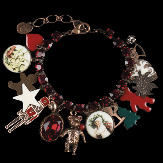 BRACCIALE CRISTALLI ROSSI CON CIONDOLI NATALE