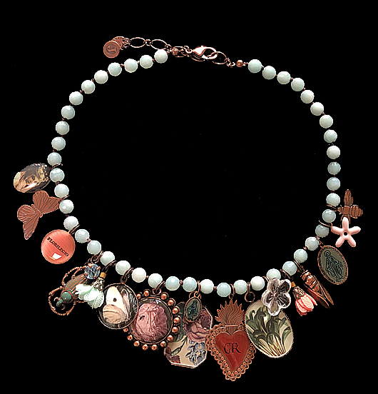 collana bracciale in pietre naturali multicolor, con ciondoli